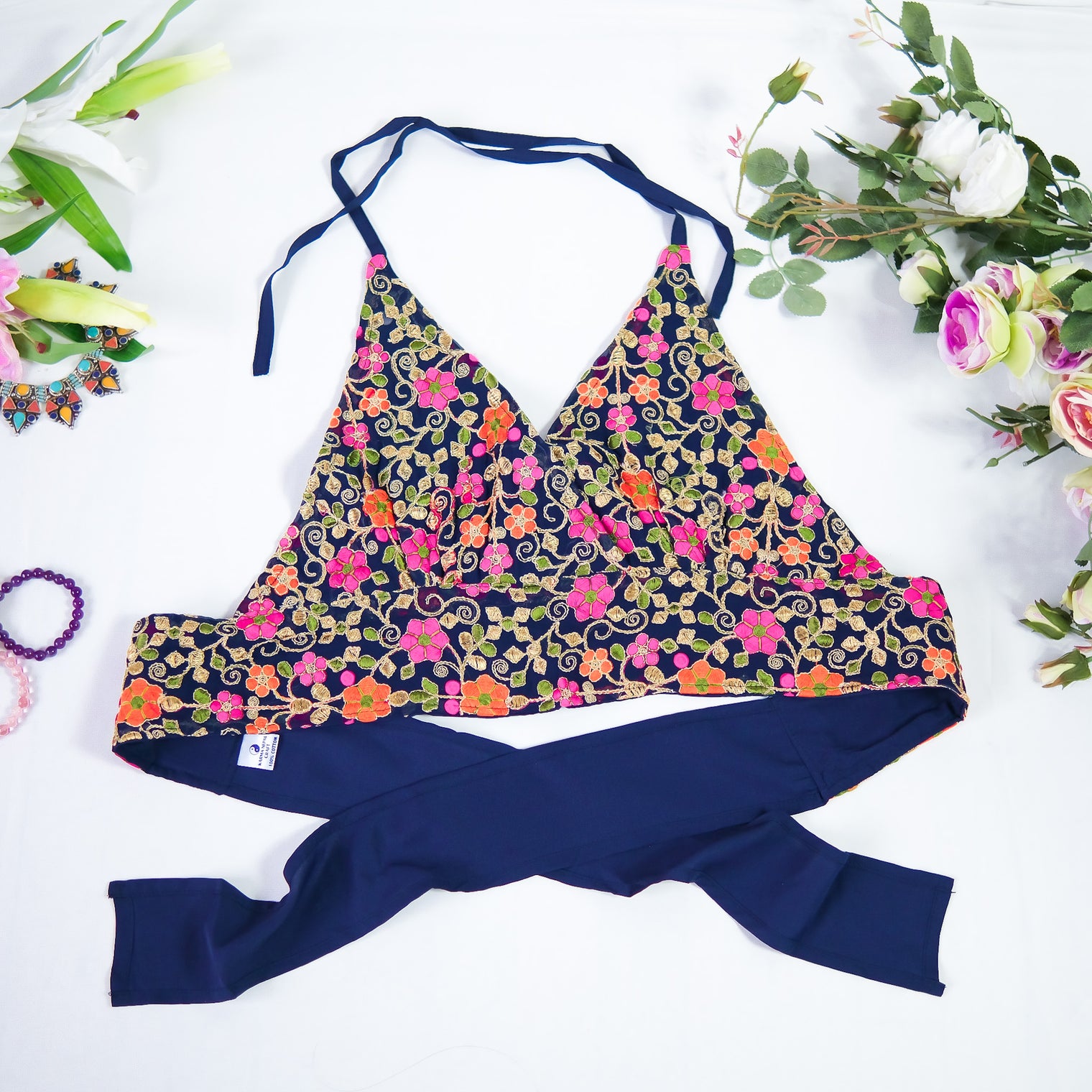 Psychedelic Vintage Hand Embroidered Halter Top