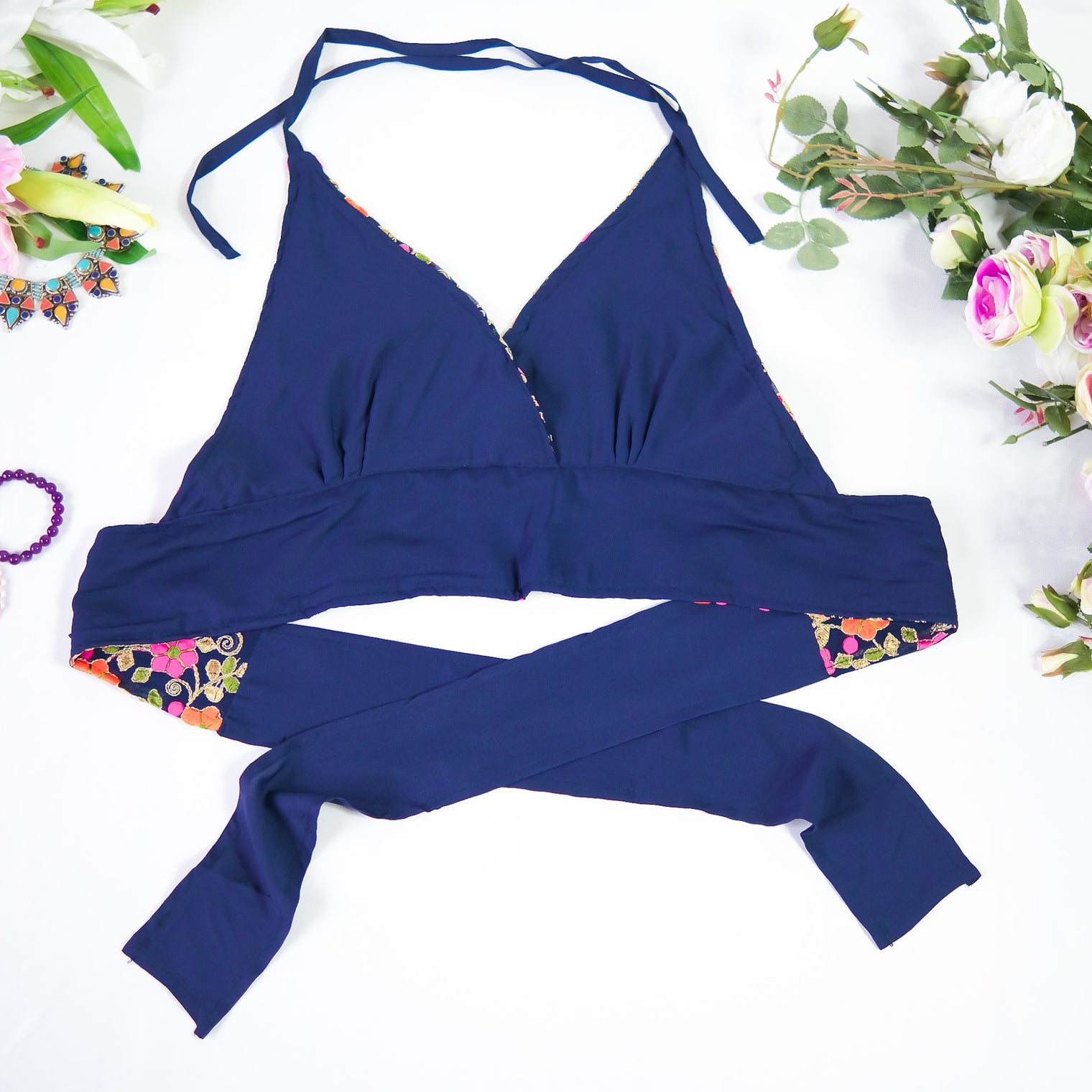 Psychedelic Vintage Hand Embroidered Halter Top