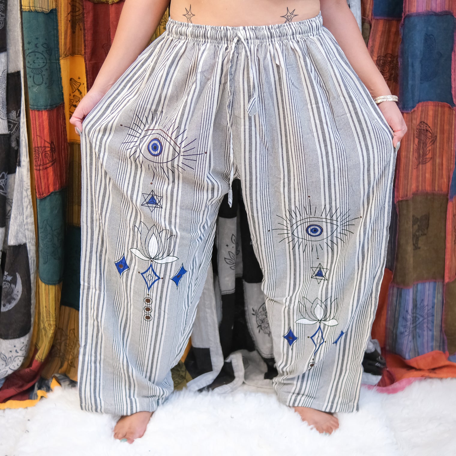 Mystic Evil Eye Stripe Cotton Pants