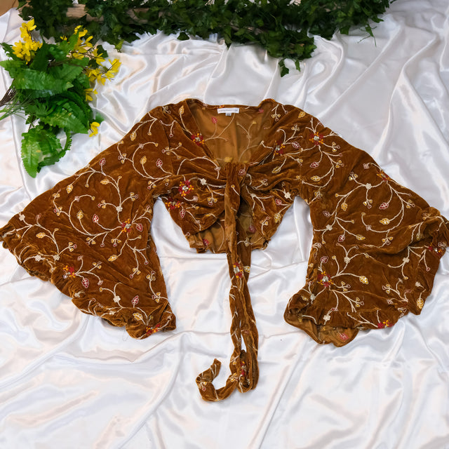 Emerald Whimsy Velvet Hand Embroidered Wrap Top