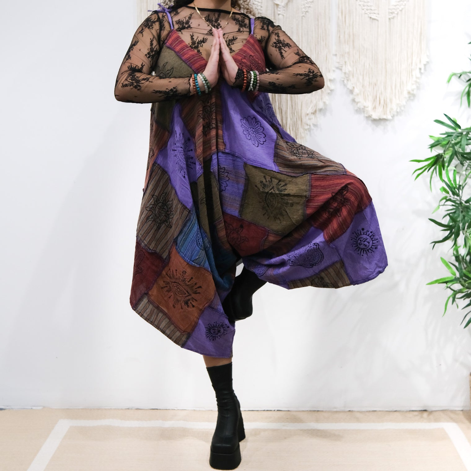 Patchwork Flowy Cotton Jumpsuit with Pockets