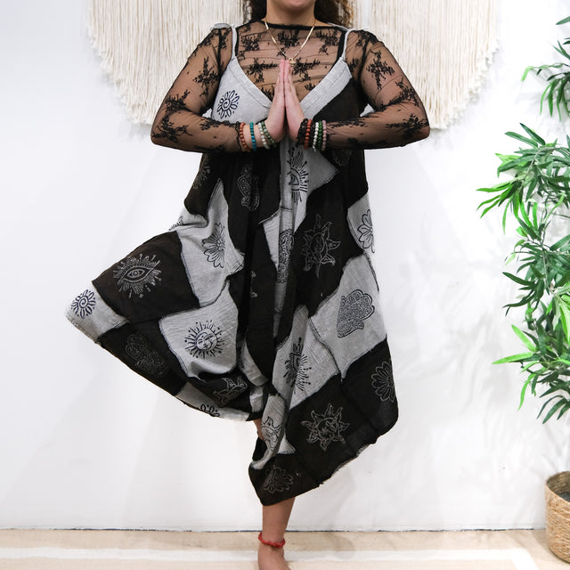 Patchwork Flowy Cotton Jumpsuit with Pockets