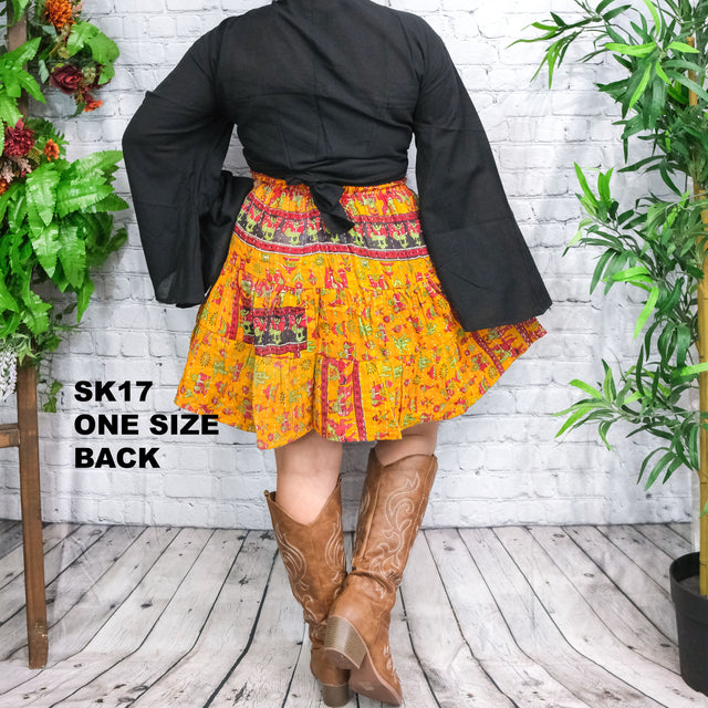 Kantha Tiered Mini Skirt with Pockets