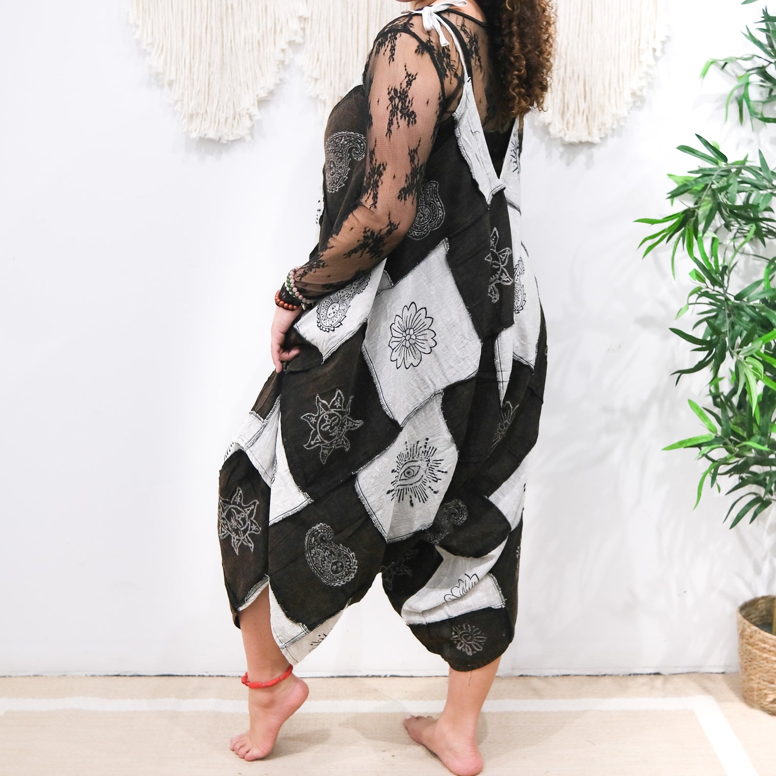 Patchwork Flowy Cotton Jumpsuit with Pockets