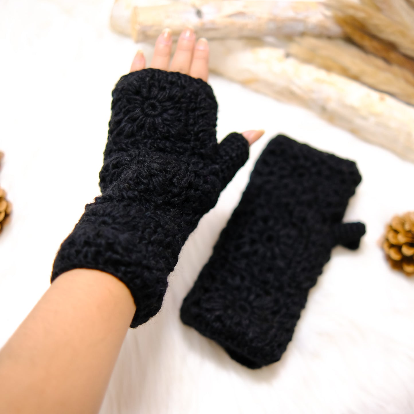 Crochet Solid Color Fleece Lined Gloves