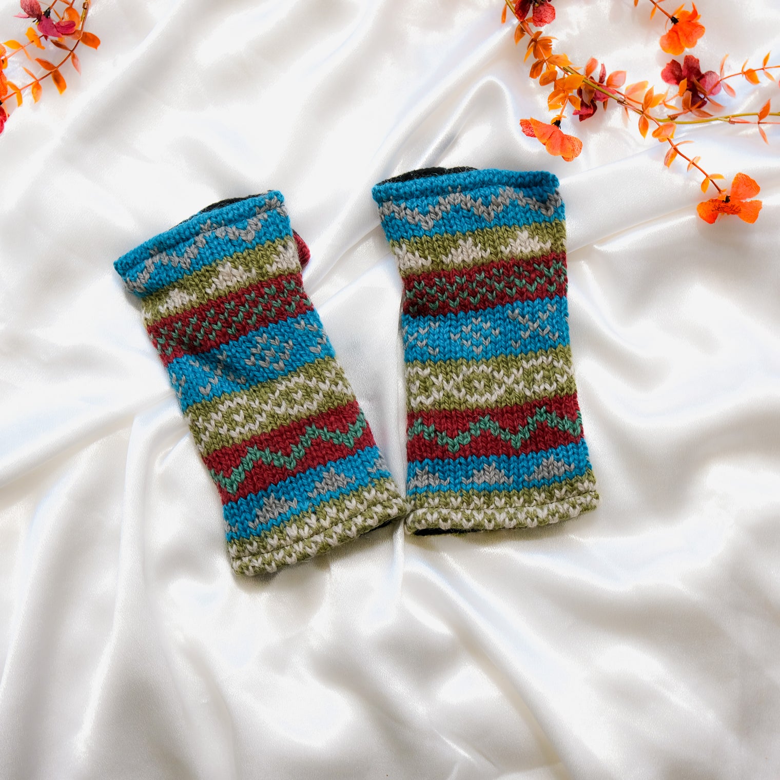 Stripey Multicolor Handwarmer with Fleece Lining