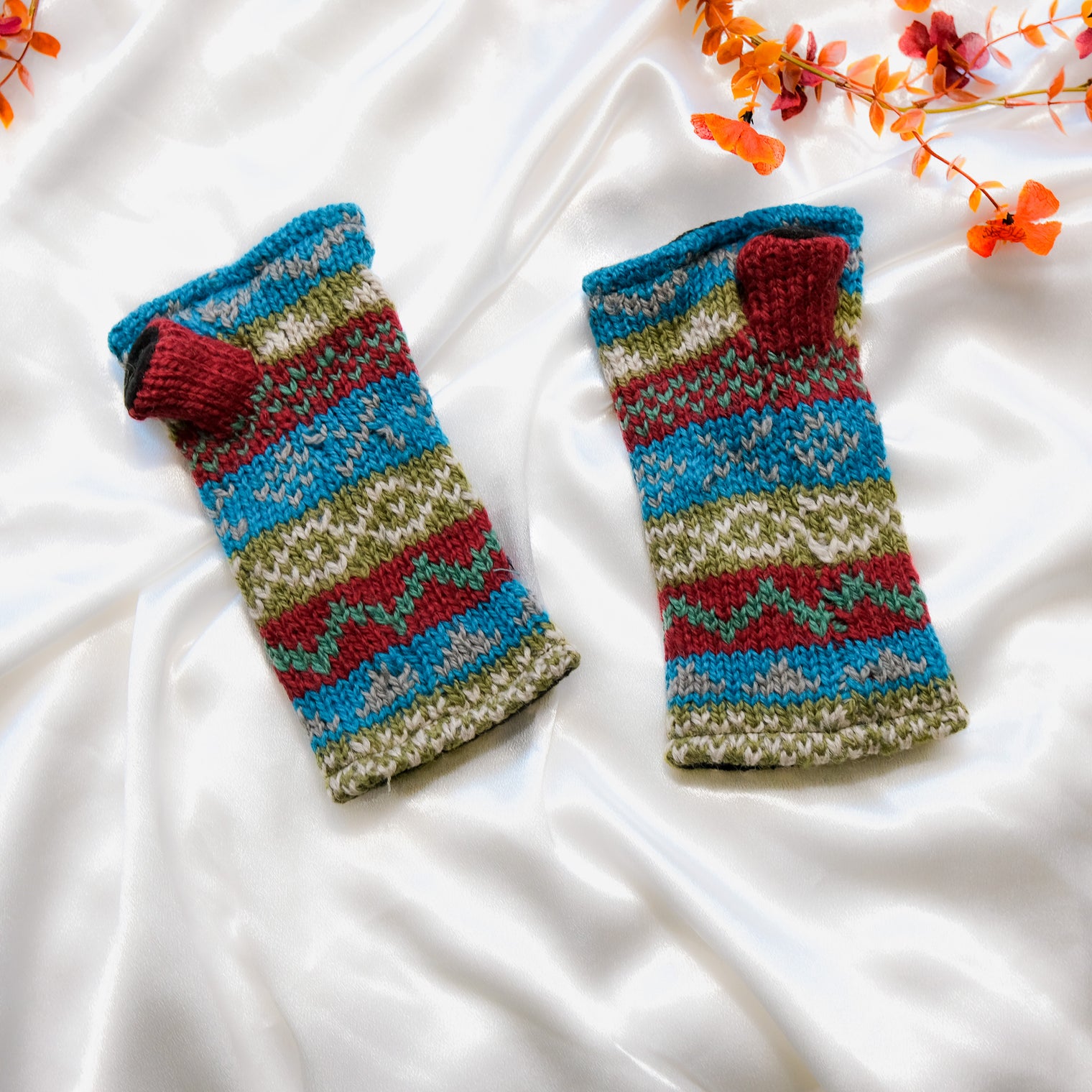 Stripey Multicolor Handwarmer with Fleece Lining