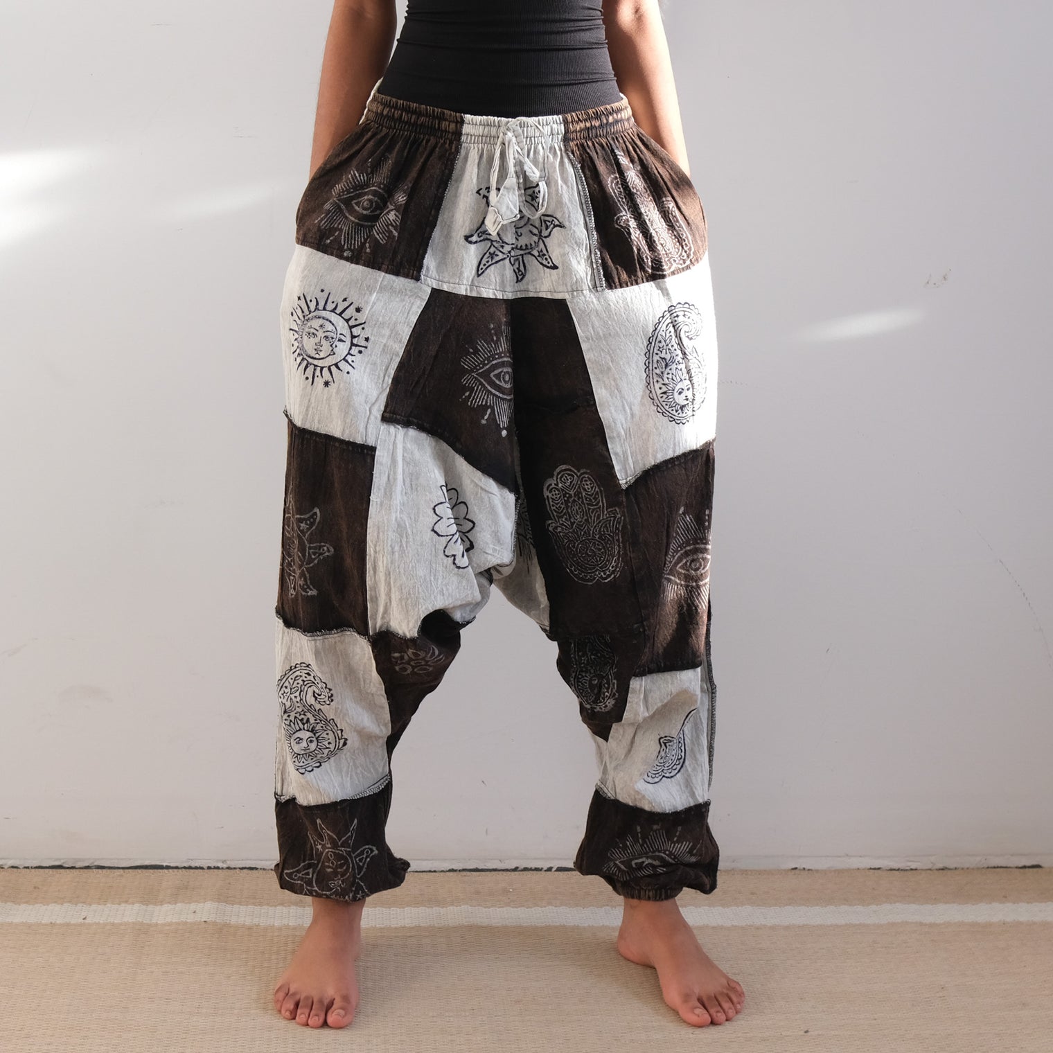 Patchwork Block Print Harem Pants