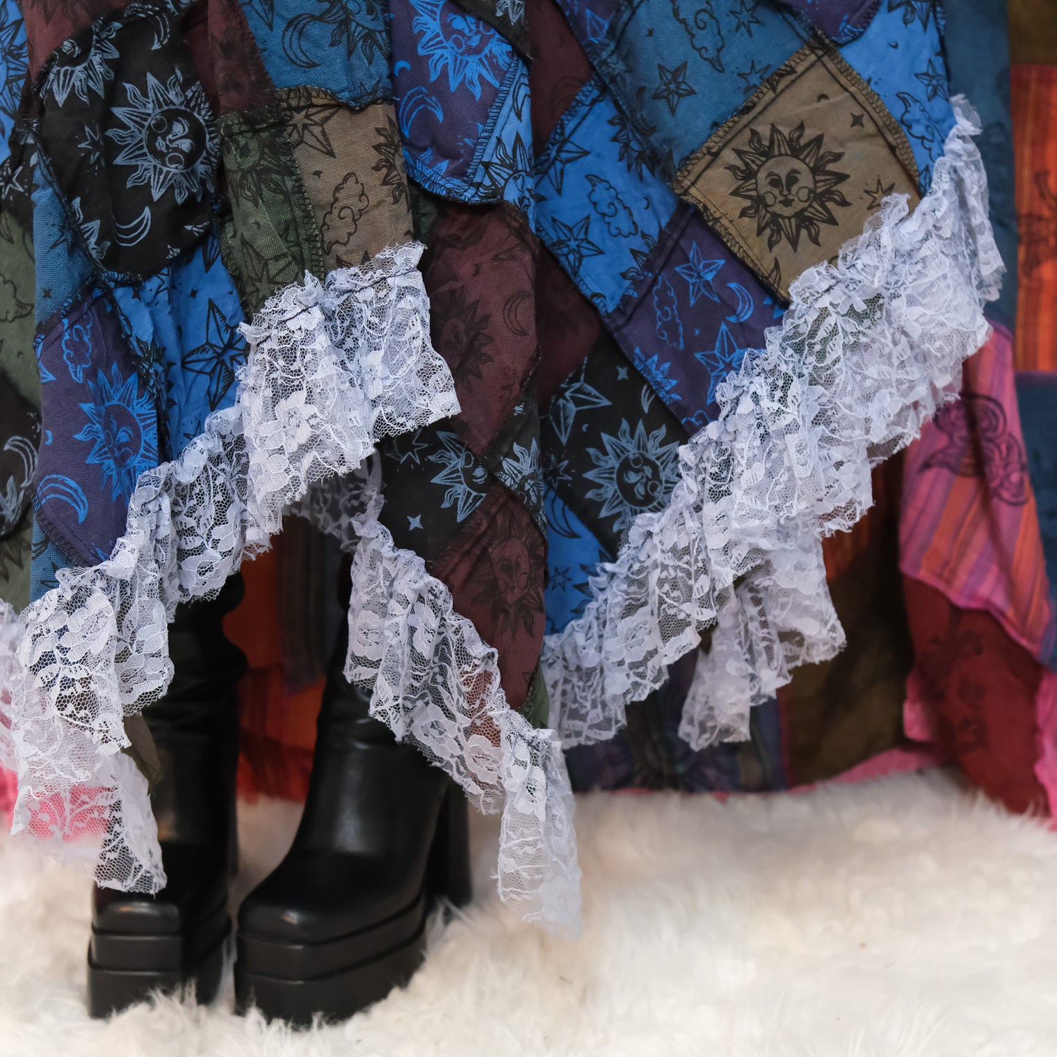 Patchwork Celestial Lace Asymmetrical Skirt