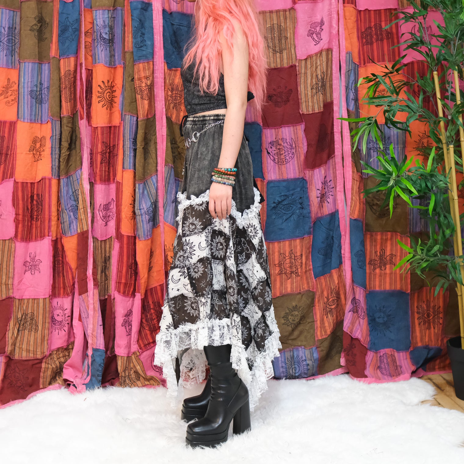 Patchwork Celestial Lace Asymmetrical Skirt