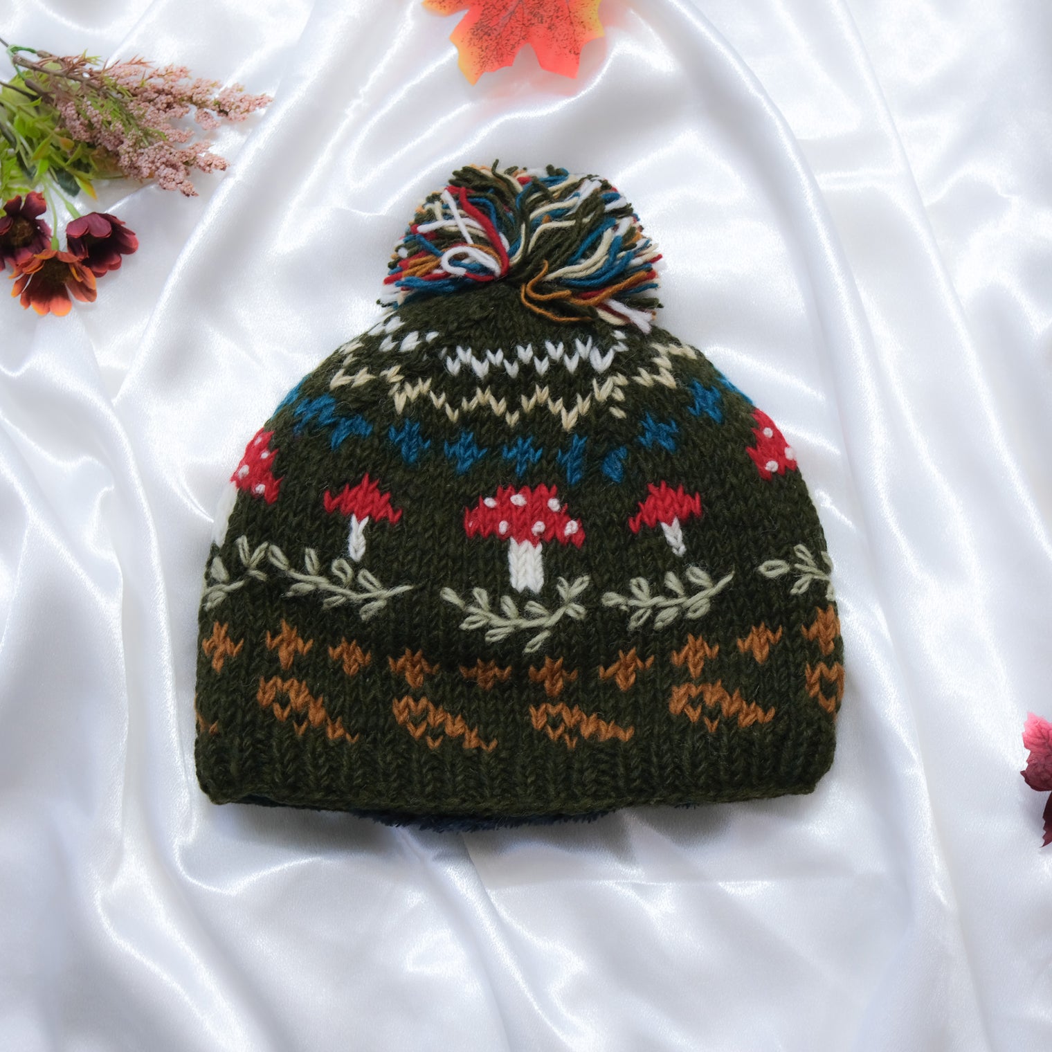 Knitted Crochet Mushroom Bobble Hat