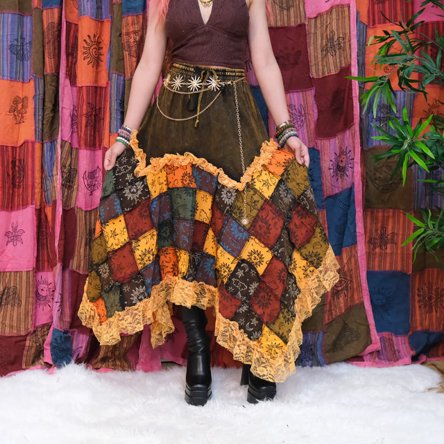 Patchwork Celestial Lace Asymmetrical Skirt