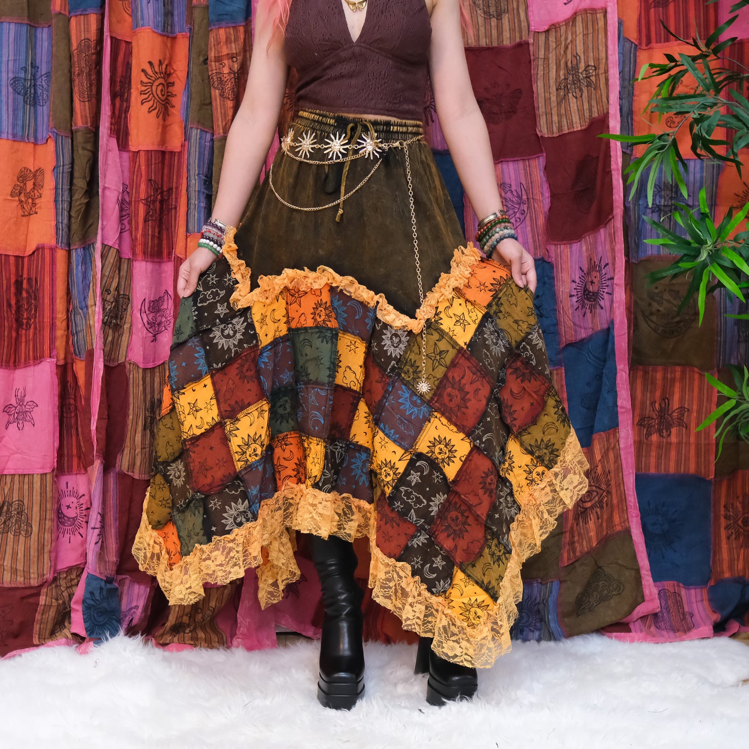 Patchwork Celestial Lace Asymmetrical Skirt