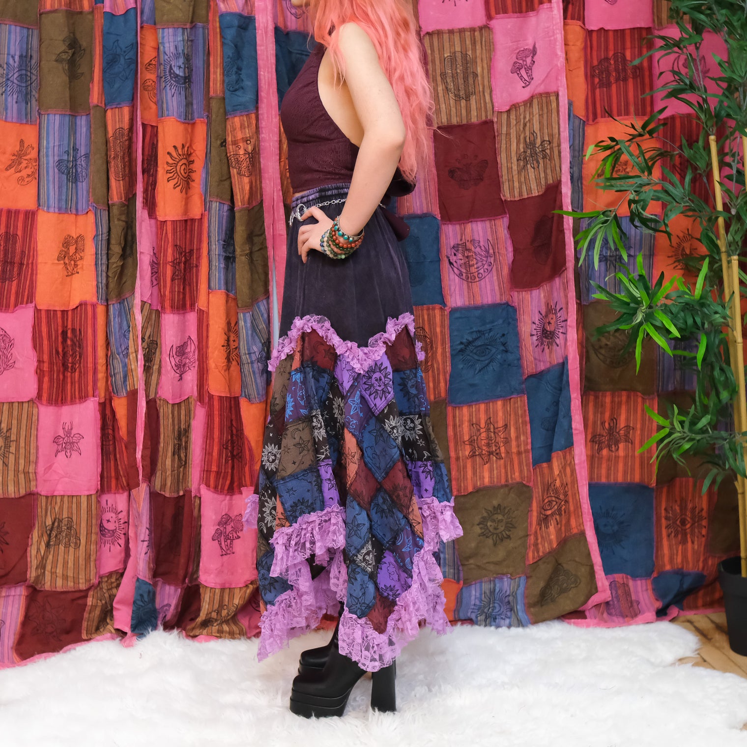 Patchwork Celestial Lace Asymmetrical Skirt