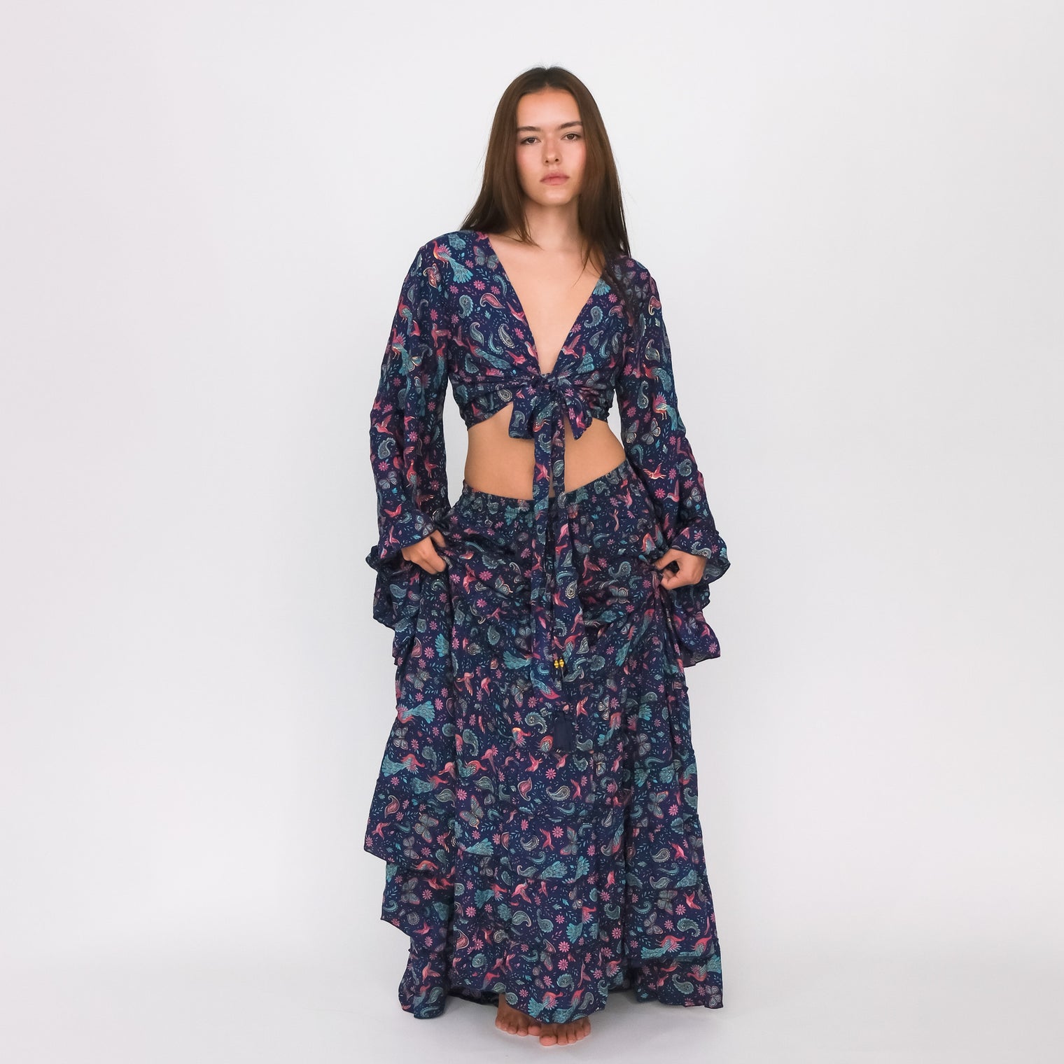 Wanderer Aviary Flowy Skirt and Ruffle Sleeve Top