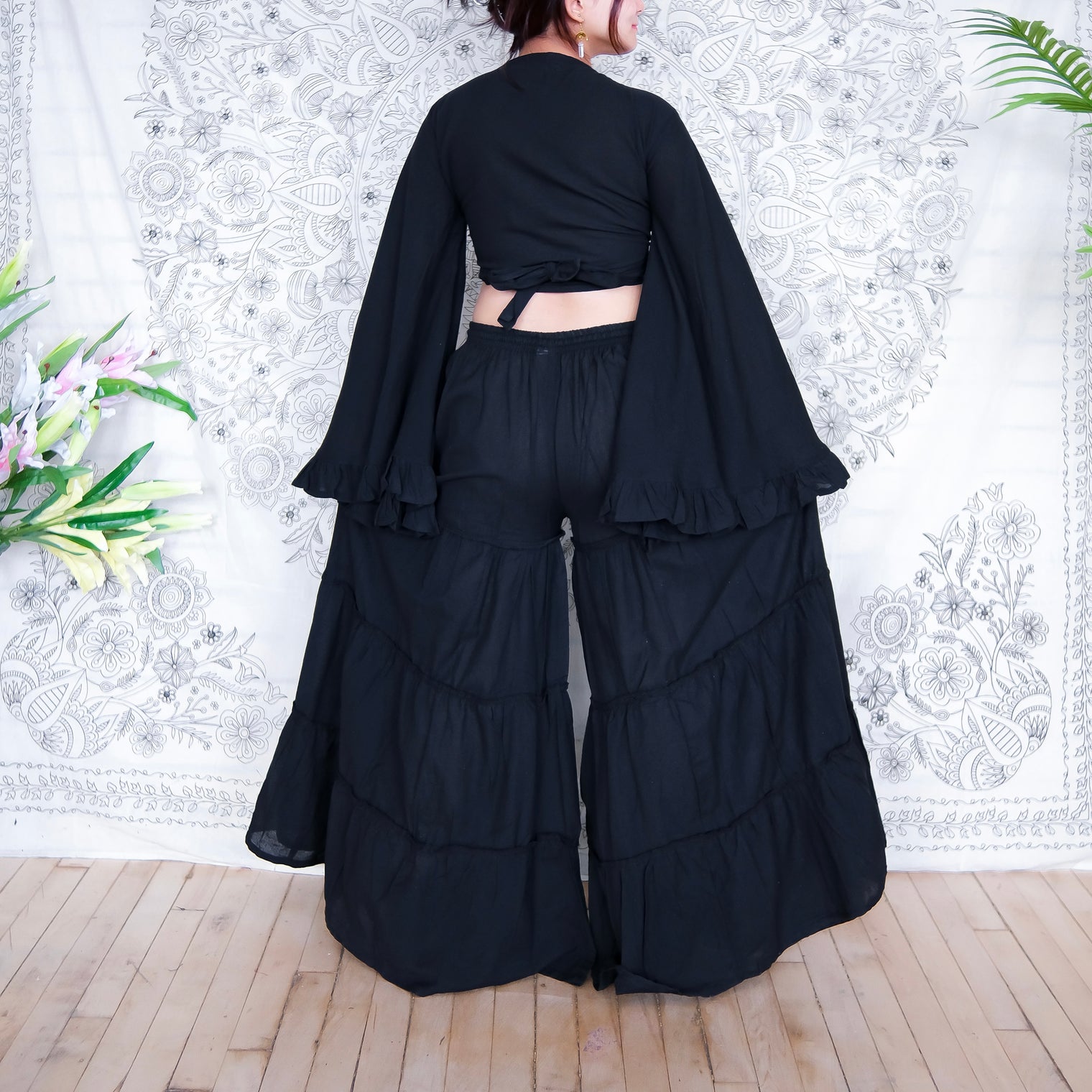 Flowy Tiered Cotton Pants with Ruffle Top