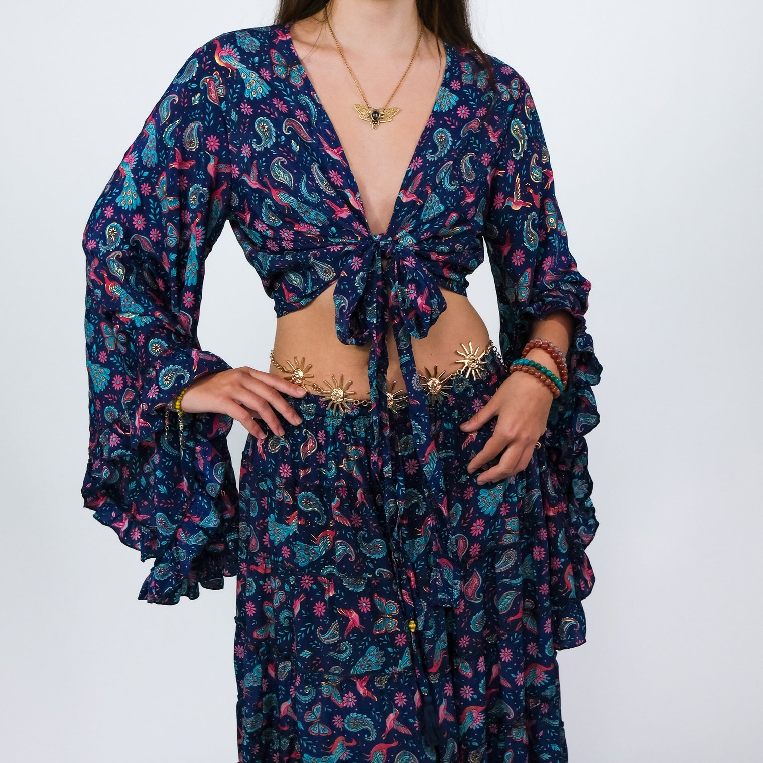 Wanderer Aviary Flowy Skirt and Ruffle Sleeve Top