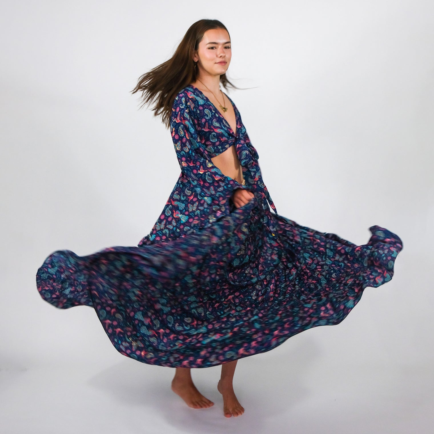 Wanderer Aviary Flowy Skirt and Ruffle Sleeve Top