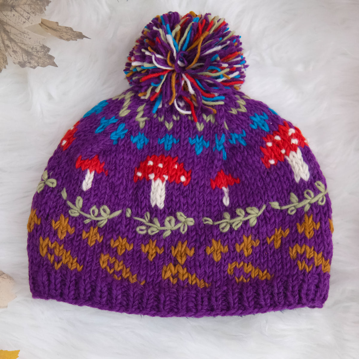 Knitted Crochet Mushroom Bobble Hat