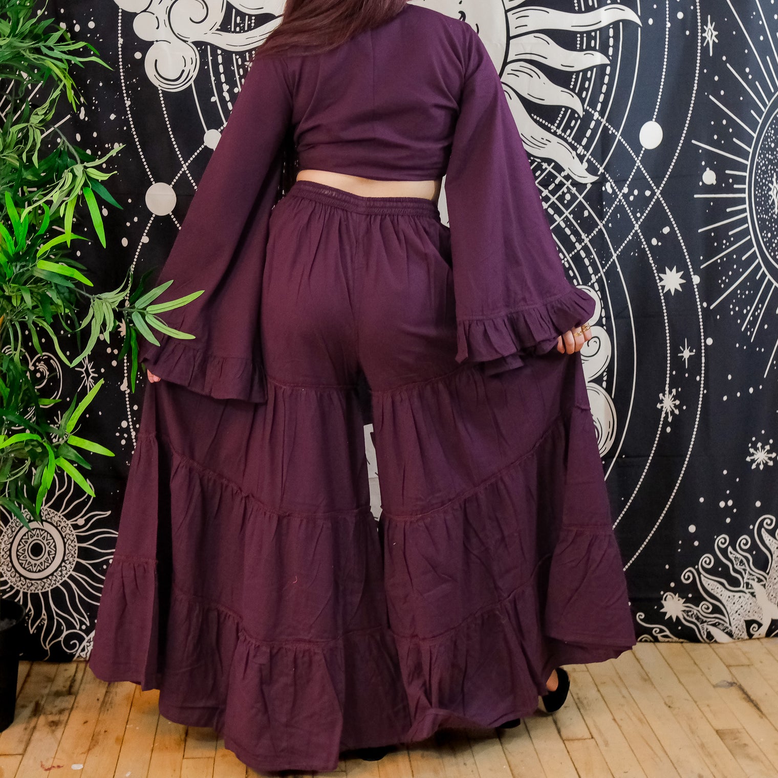 Flowy Tiered Cotton Pants with Ruffle Top