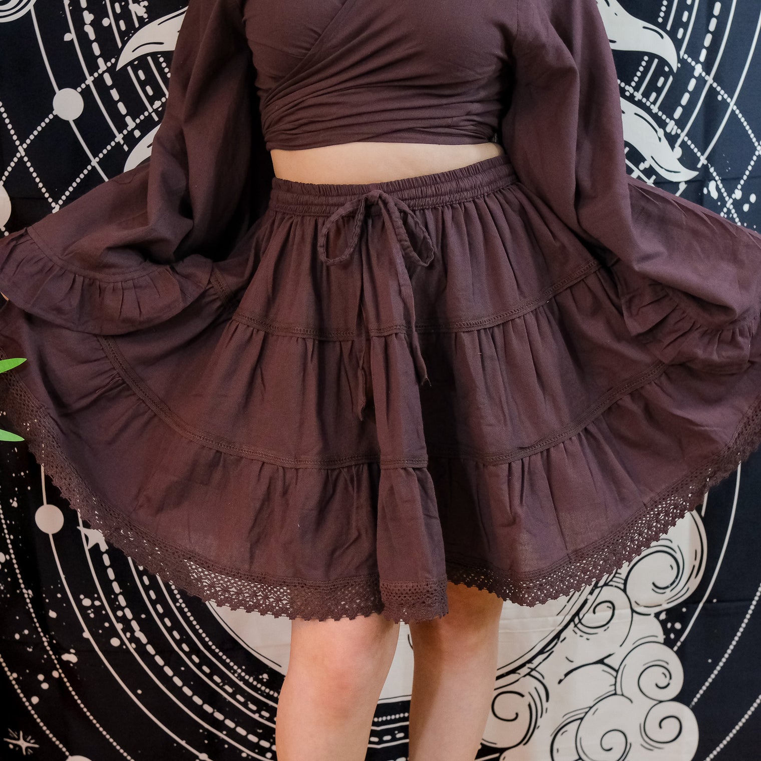 Lace Meadow Mini Skirt with Ruffle Sleeve Top