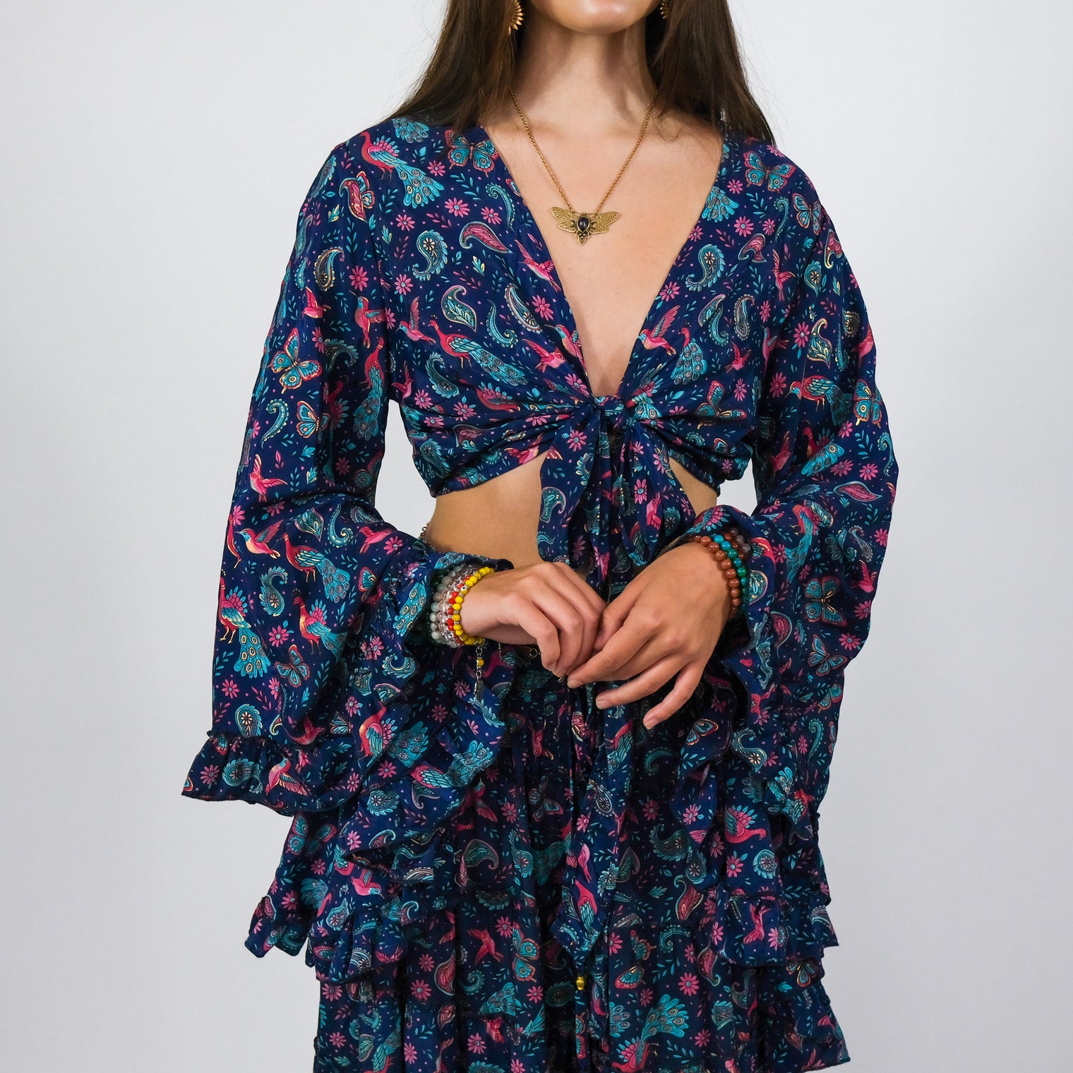 Wanderer Aviary Flowy Skirt and Ruffle Sleeve Top