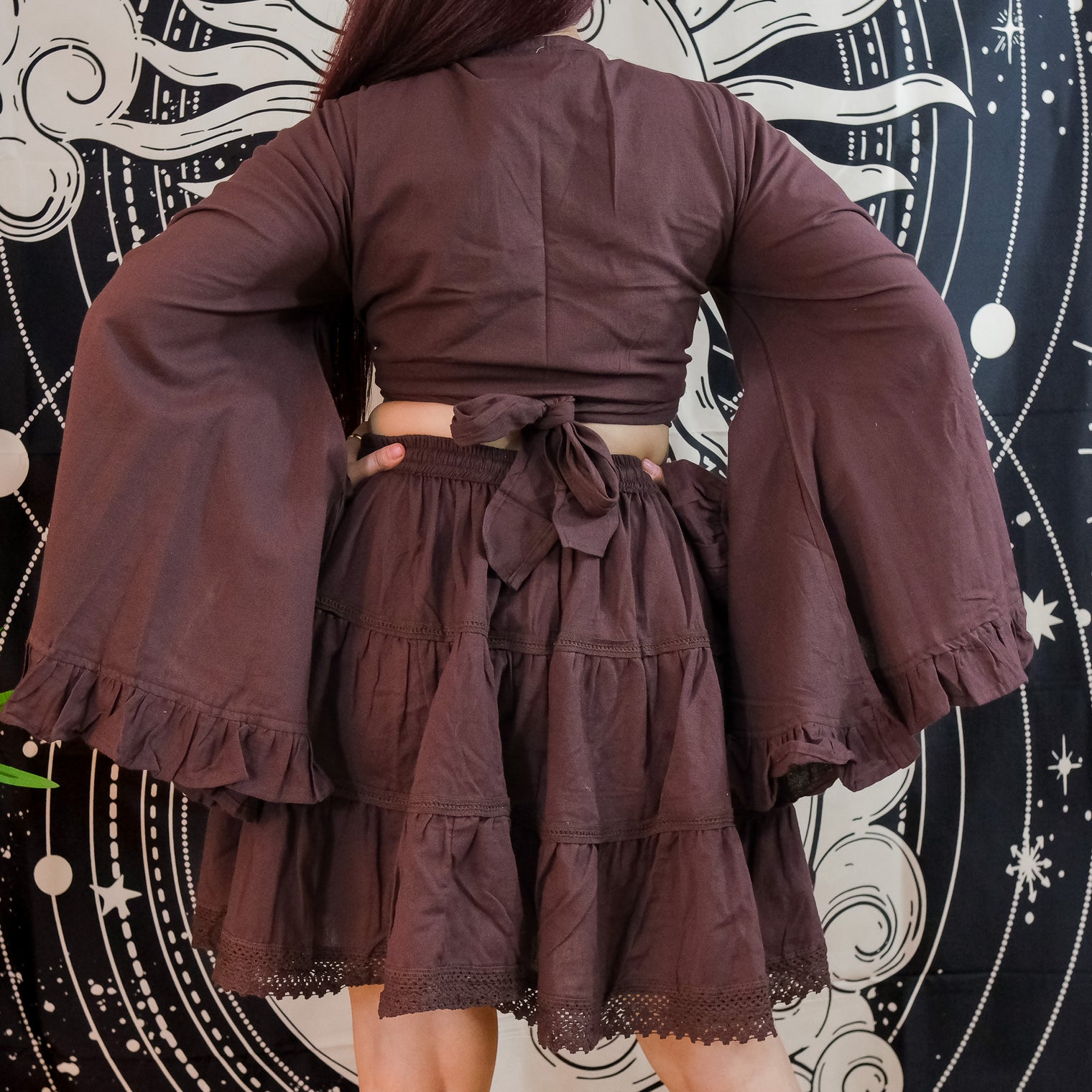 Lace Meadow Mini Skirt with Ruffle Sleeve Top