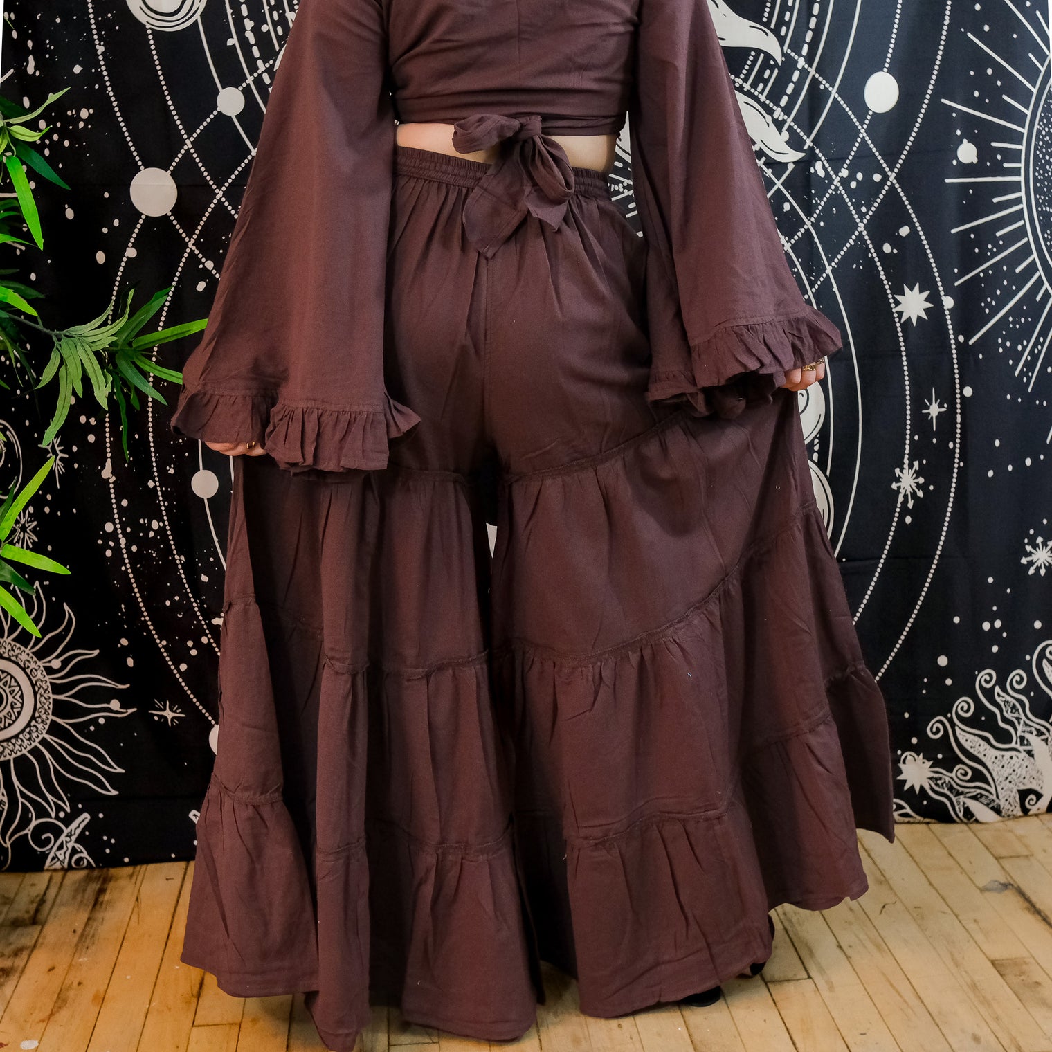 Flowy Tiered Cotton Pants with Ruffle Top