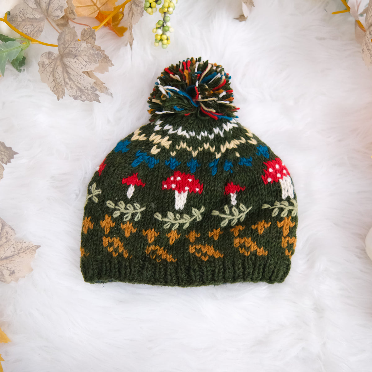 Knitted Crochet Mushroom Bobble Hat