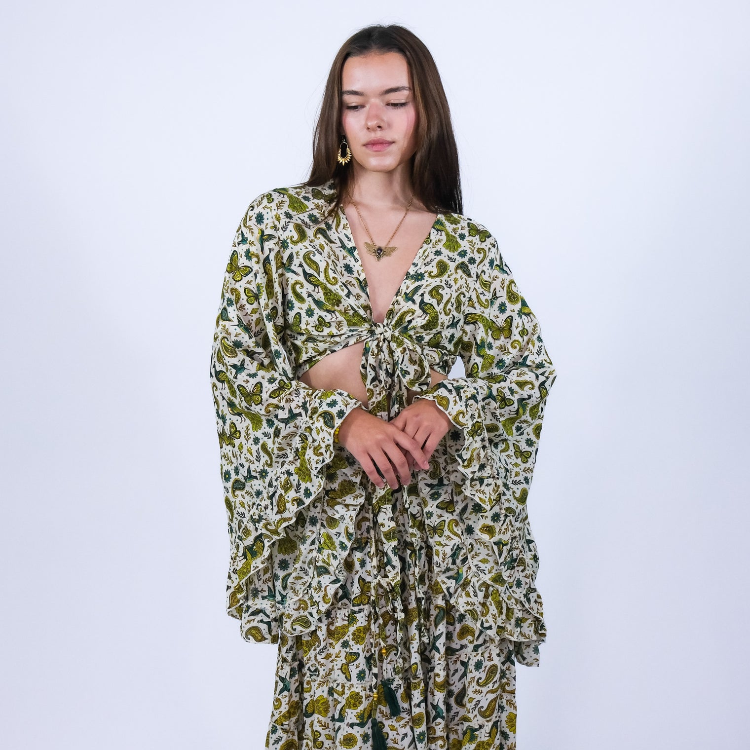 Wanderer Aviary Flowy Skirt and Ruffle Sleeve Top