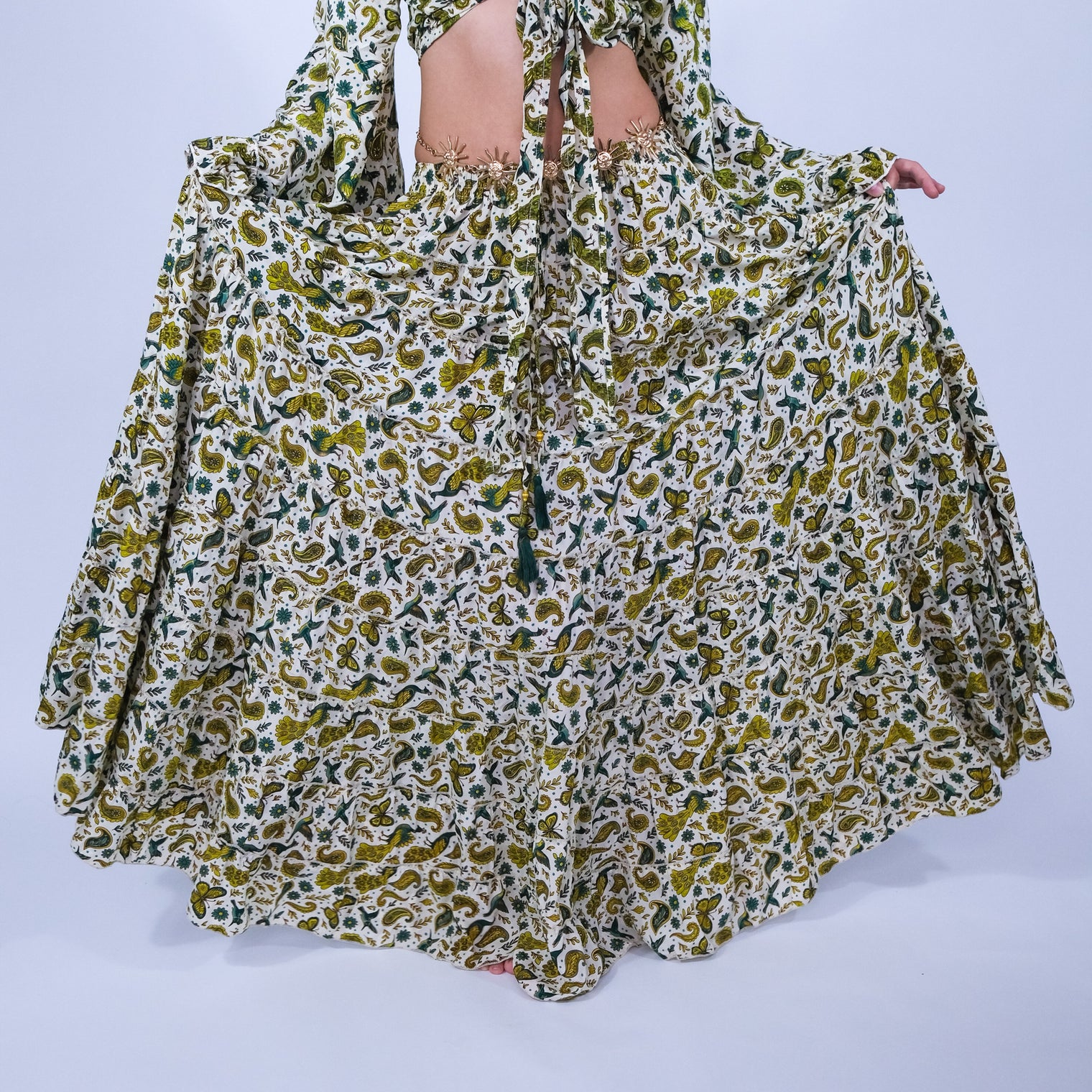 Wanderer Aviary Flowy Skirt and Ruffle Sleeve Top