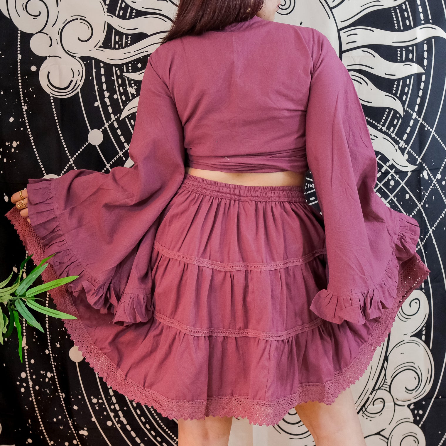 Lace Meadow Mini Skirt with Ruffle Sleeve Top