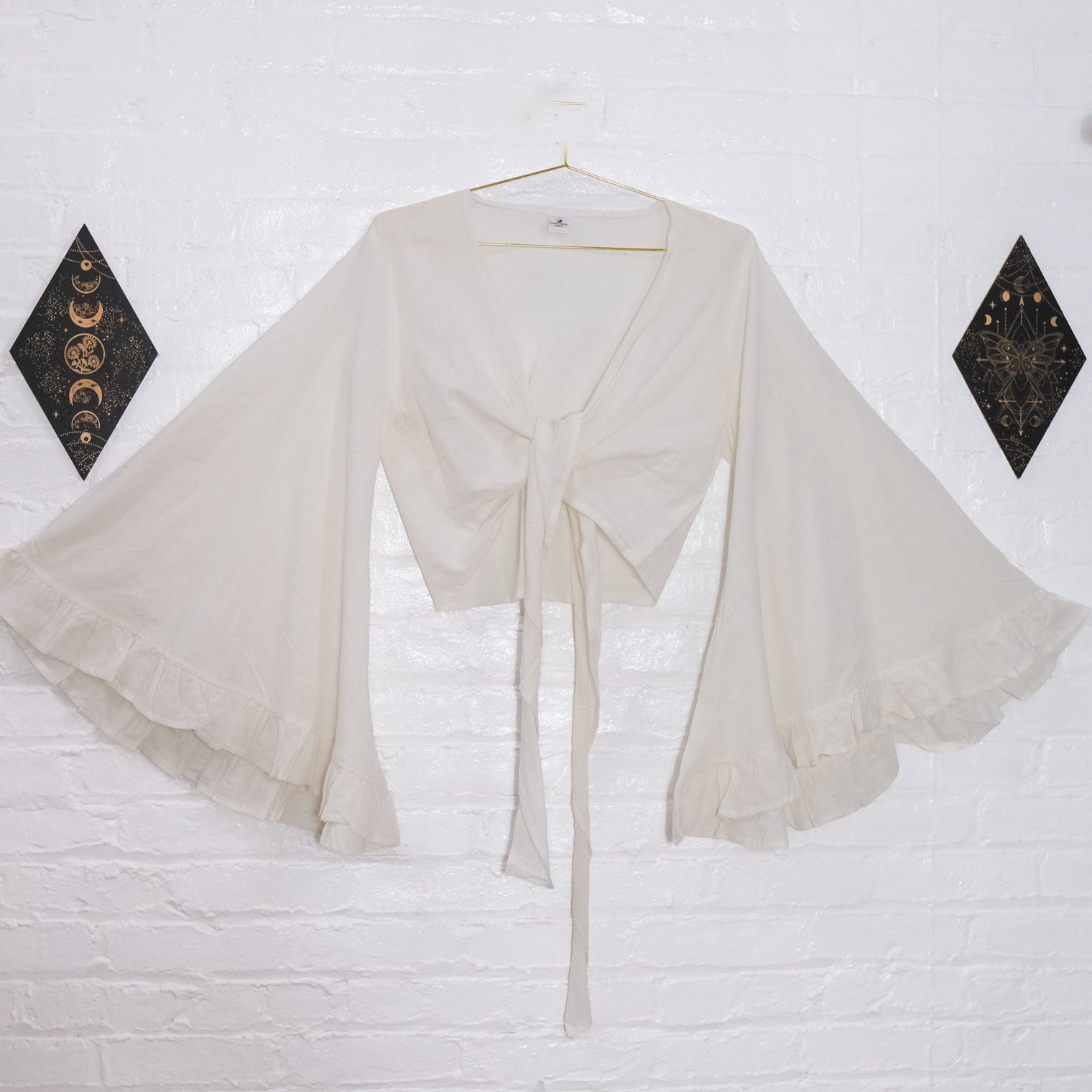 3 Way Flare Sleeve Cotton Wrap Top with Ruffle