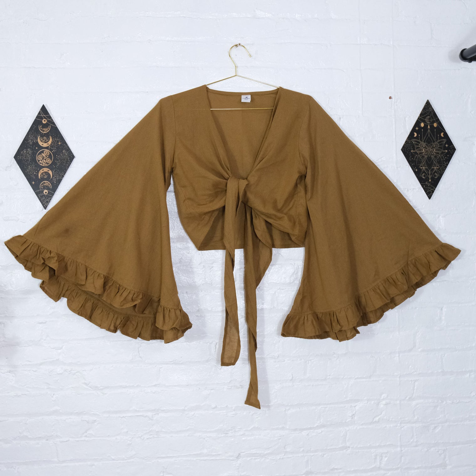 3 Way Flare Sleeve Cotton Wrap Top with Ruffle