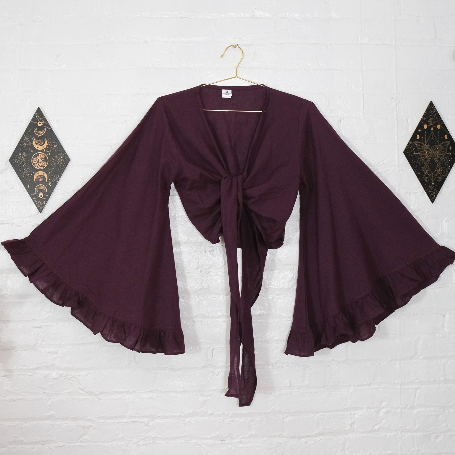 3 Way Flare Sleeve Cotton Wrap Top with Ruffle