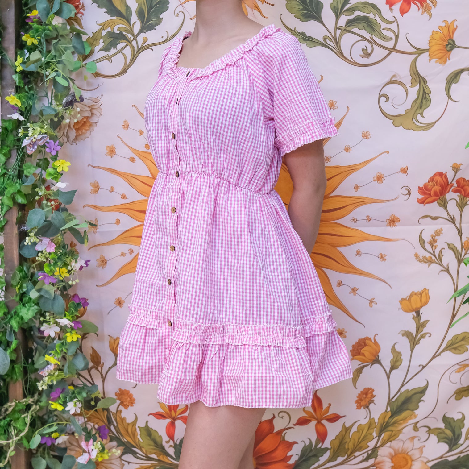 Gingham Ruffle Mini Dress