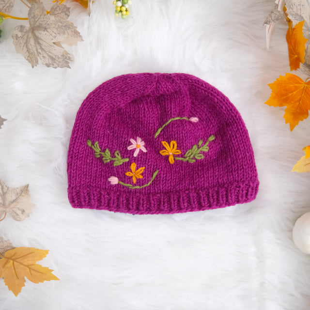 Knitted Floral Embroidery Beanie