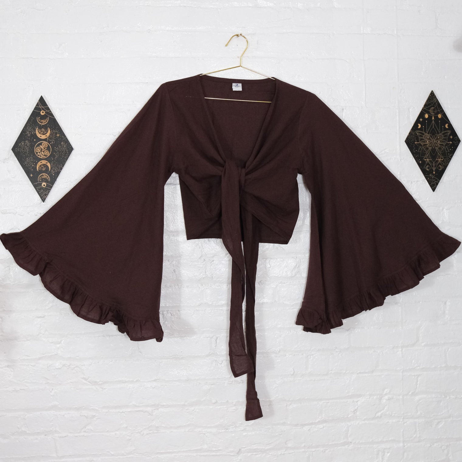 3 Way Flare Sleeve Cotton Wrap Top with Ruffle