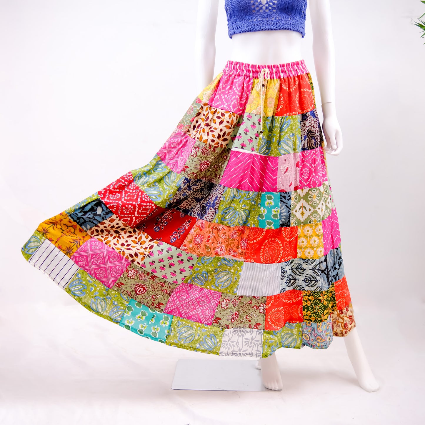 Cotton Patchwork Festival Skirt with Pocket