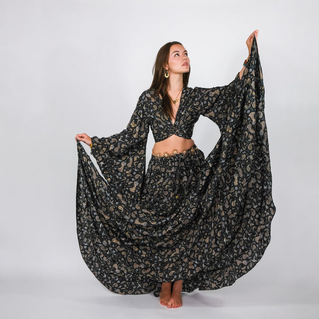 Wanderer Aviary Flowy Skirt and Ruffle Sleeve Top