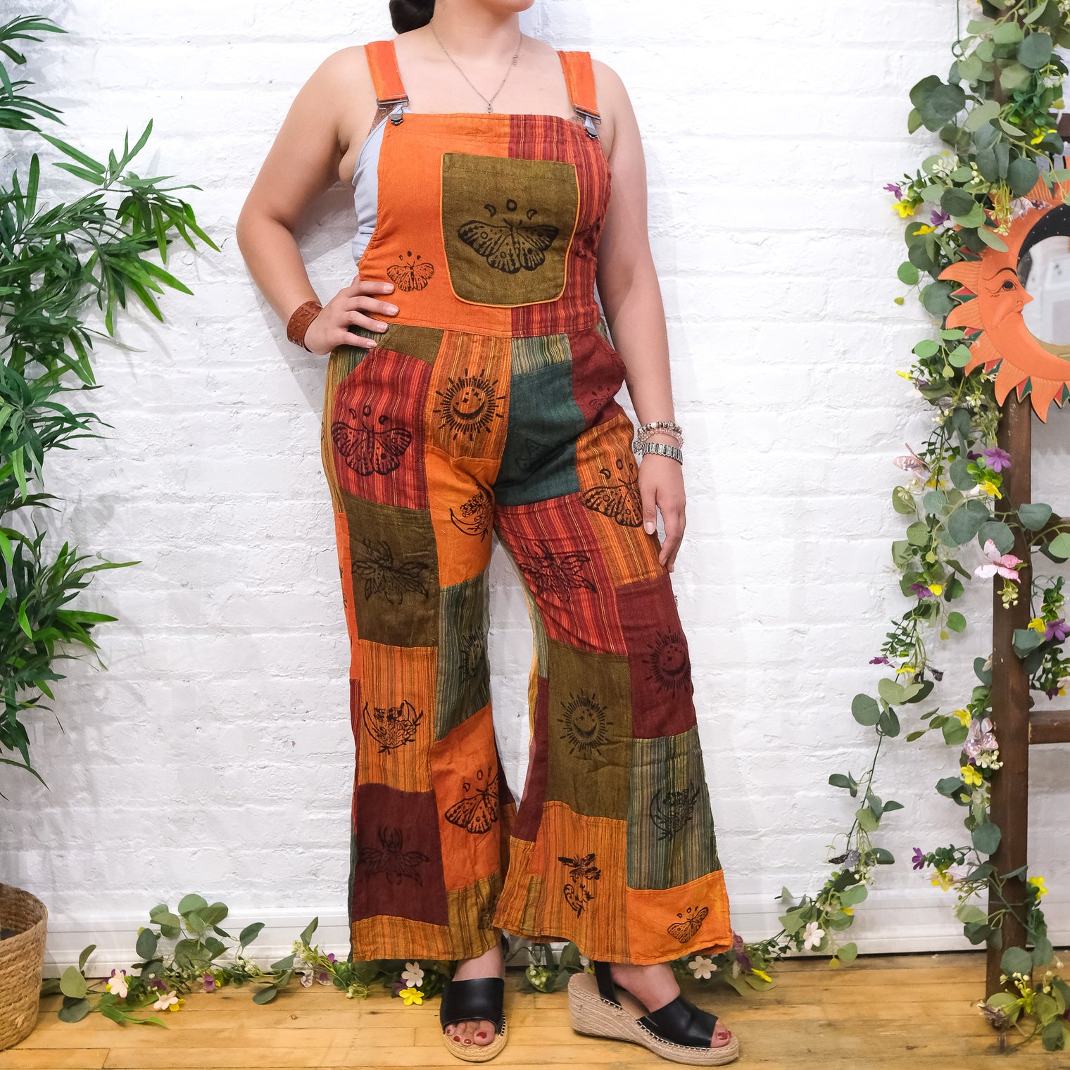 Patchwork Gothic Bib Wide Leg Jumpsuit