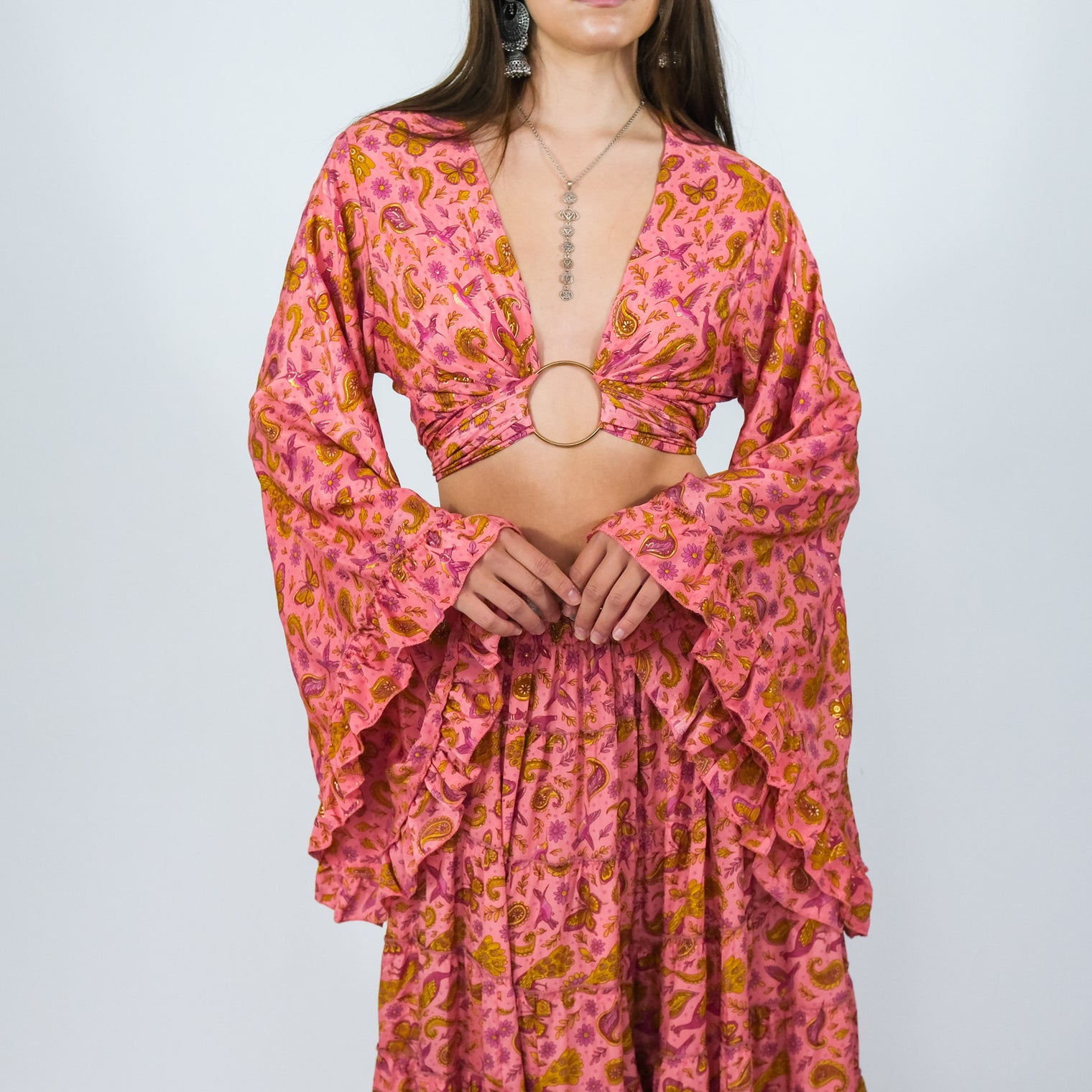 Wanderer Aviary Flowy Skirt and Ruffle Sleeve Top