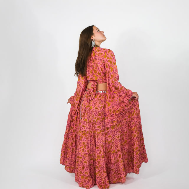 Wanderer Aviary Flowy Skirt and Ruffle Sleeve Top