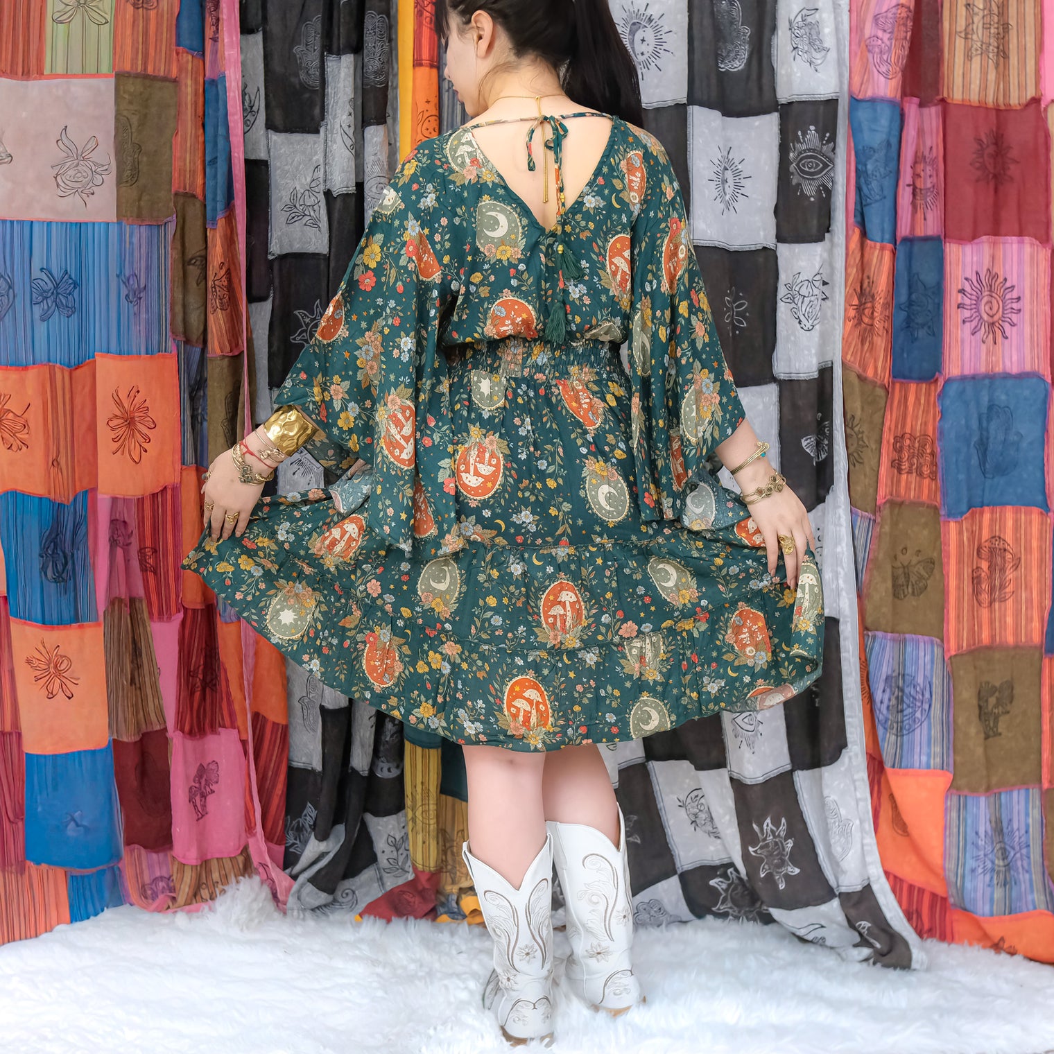 Whimsical Flare Sleeve Tiered Mini Dress with Smocked Waist