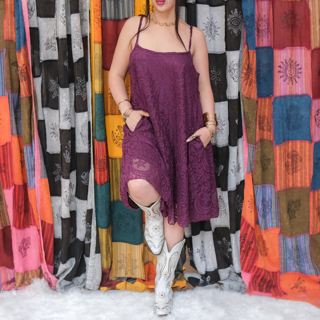 Celestial Semi Sheer Lace Cami Dress with Pockets