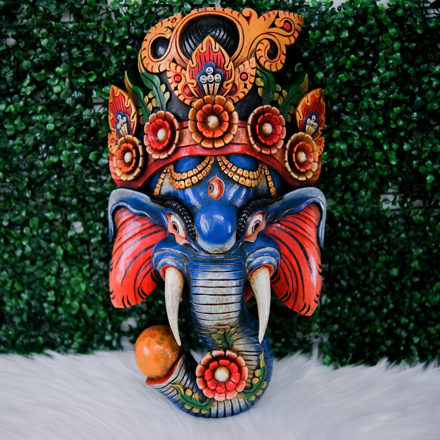 Hand Carved Large Wooden Ganesh Mask