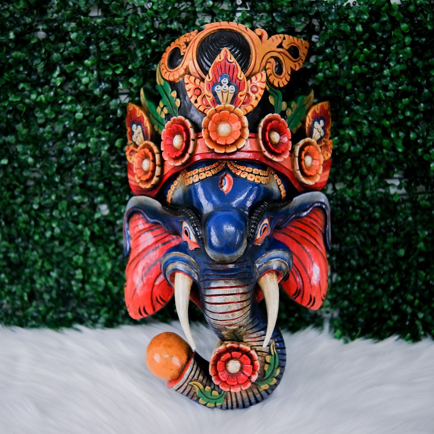 Hand Carved Large Wooden Ganesh Mask