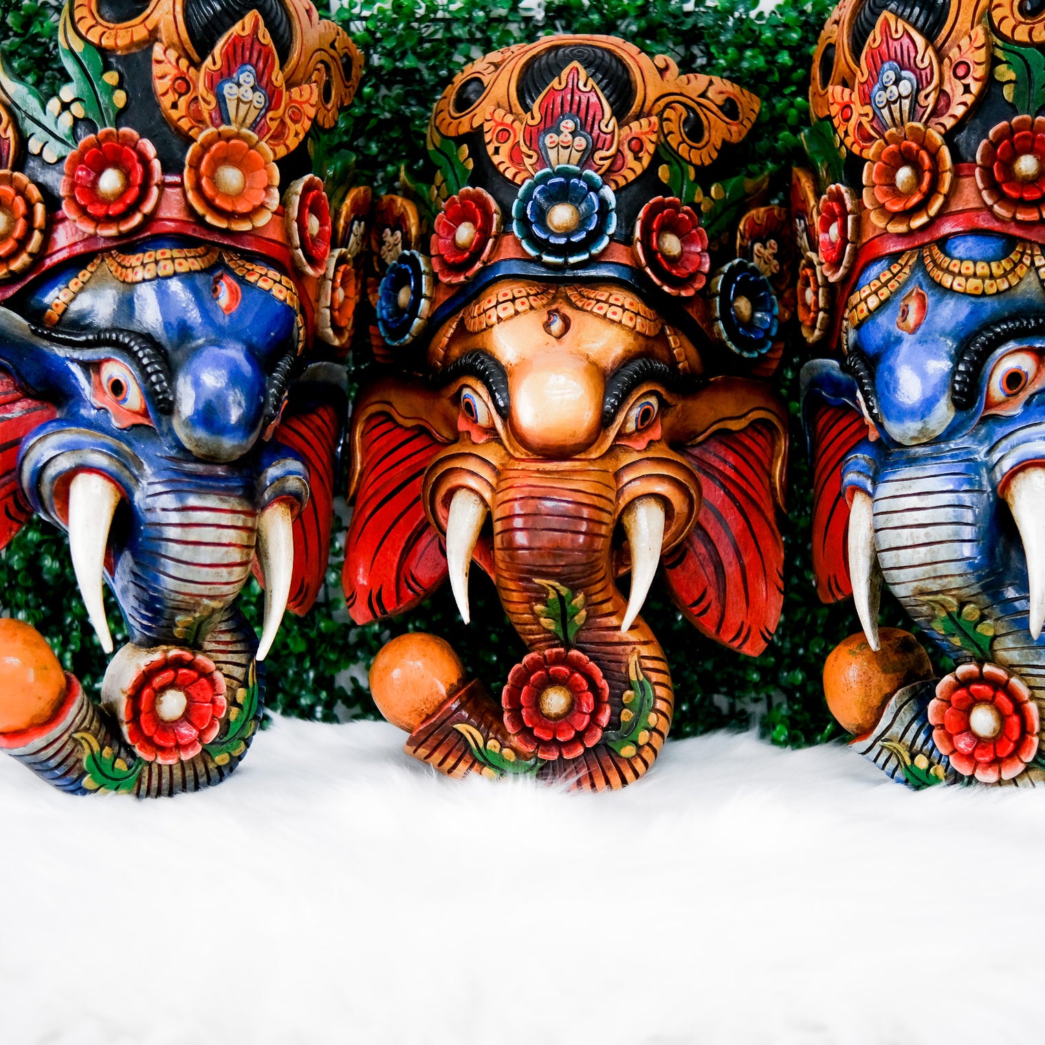 Hand Carved Large Wooden Ganesh Mask
