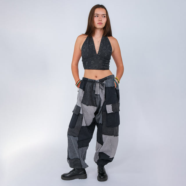 Patchwork Denim Look Earthy Baggy Pants