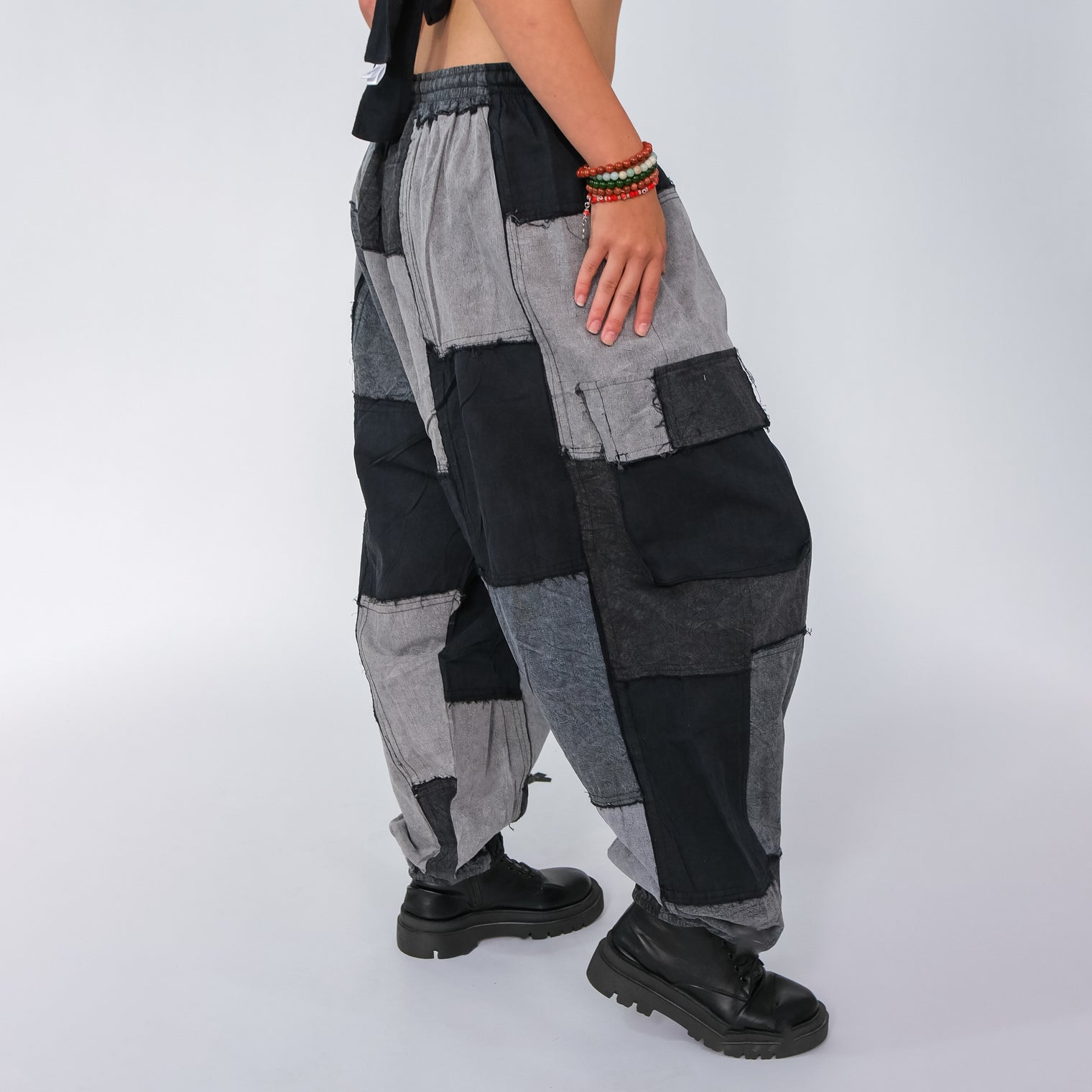 Patchwork Denim Look Earthy Baggy Pants